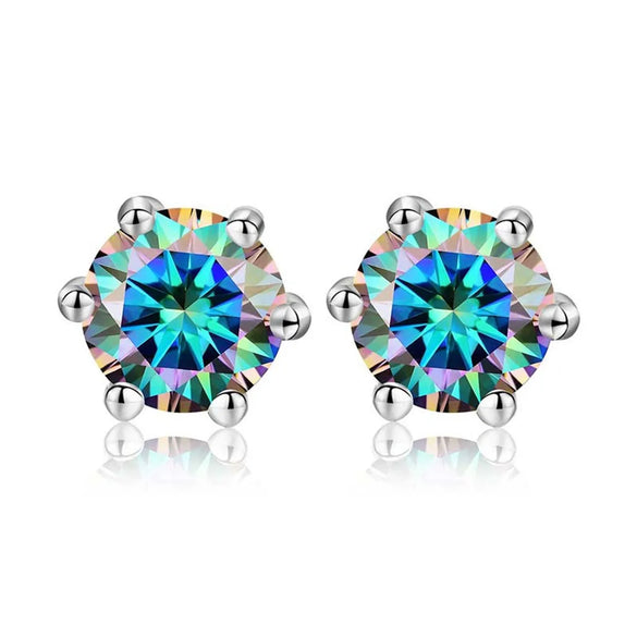 Shiny Geometric Sterling Silver Gra Inlay Moissanite Ear Studs