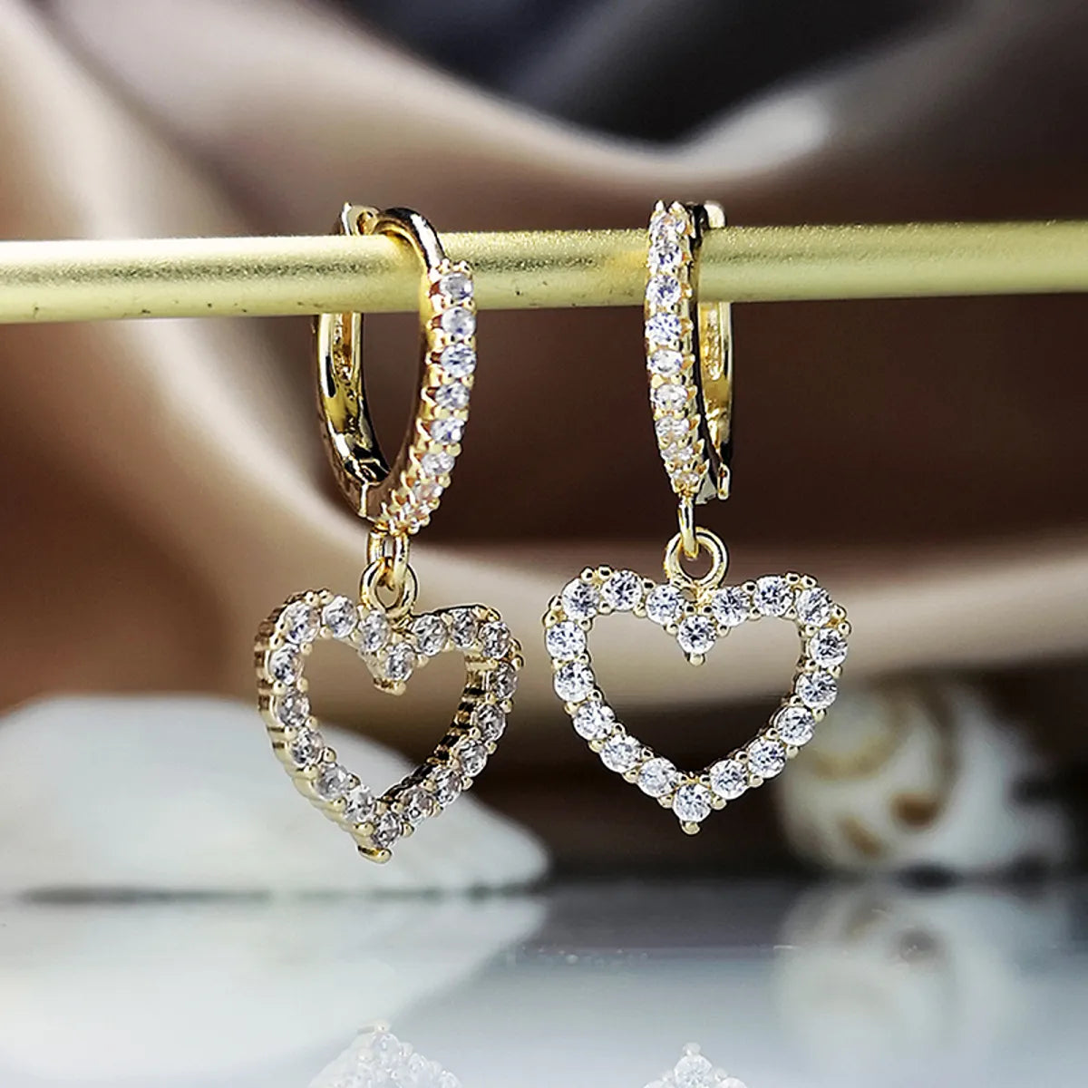 Shiny Heart Shape Metal Plating Inlay Zircon Gold Plated Women's Drop Earrings