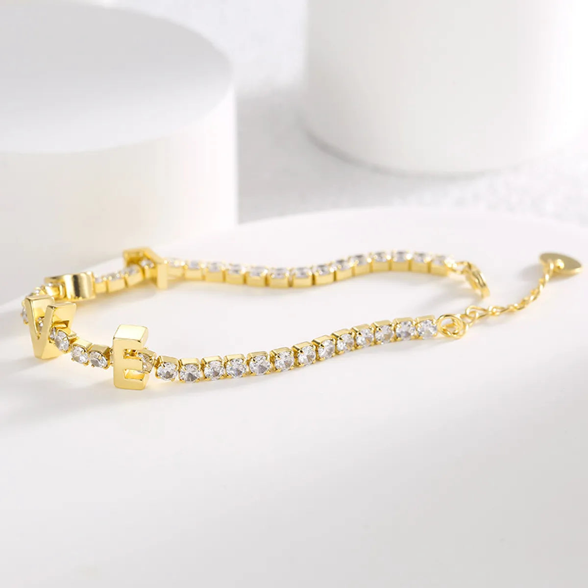 Shiny Letter Copper 18k Gold Plated Zircon Bracelets In Bulk