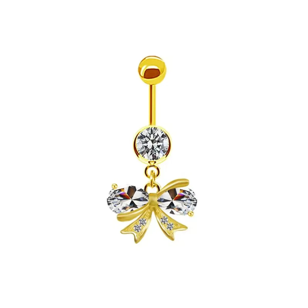 Shiny Peacock Butterfly Bow Knot Stainless Steel Copper Plating Inlay Crystal Rhinestones Zircon White Gold Plated Gold Plated Belly Ring