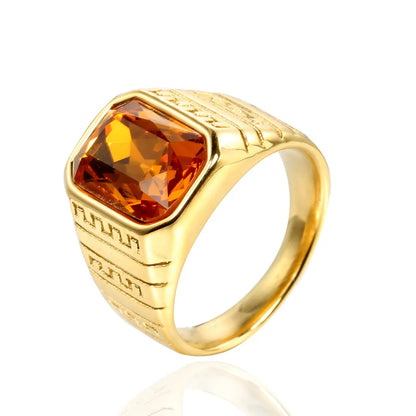 Wholesale Jewelry Shiny Rectangle Stainless Steel Glass Stone 18K Gold Plated Inlay Rings