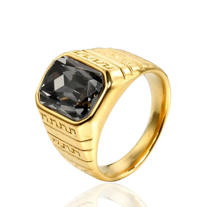 Wholesale Jewelry Shiny Rectangle Stainless Steel Glass Stone 18K Gold Plated Inlay Rings