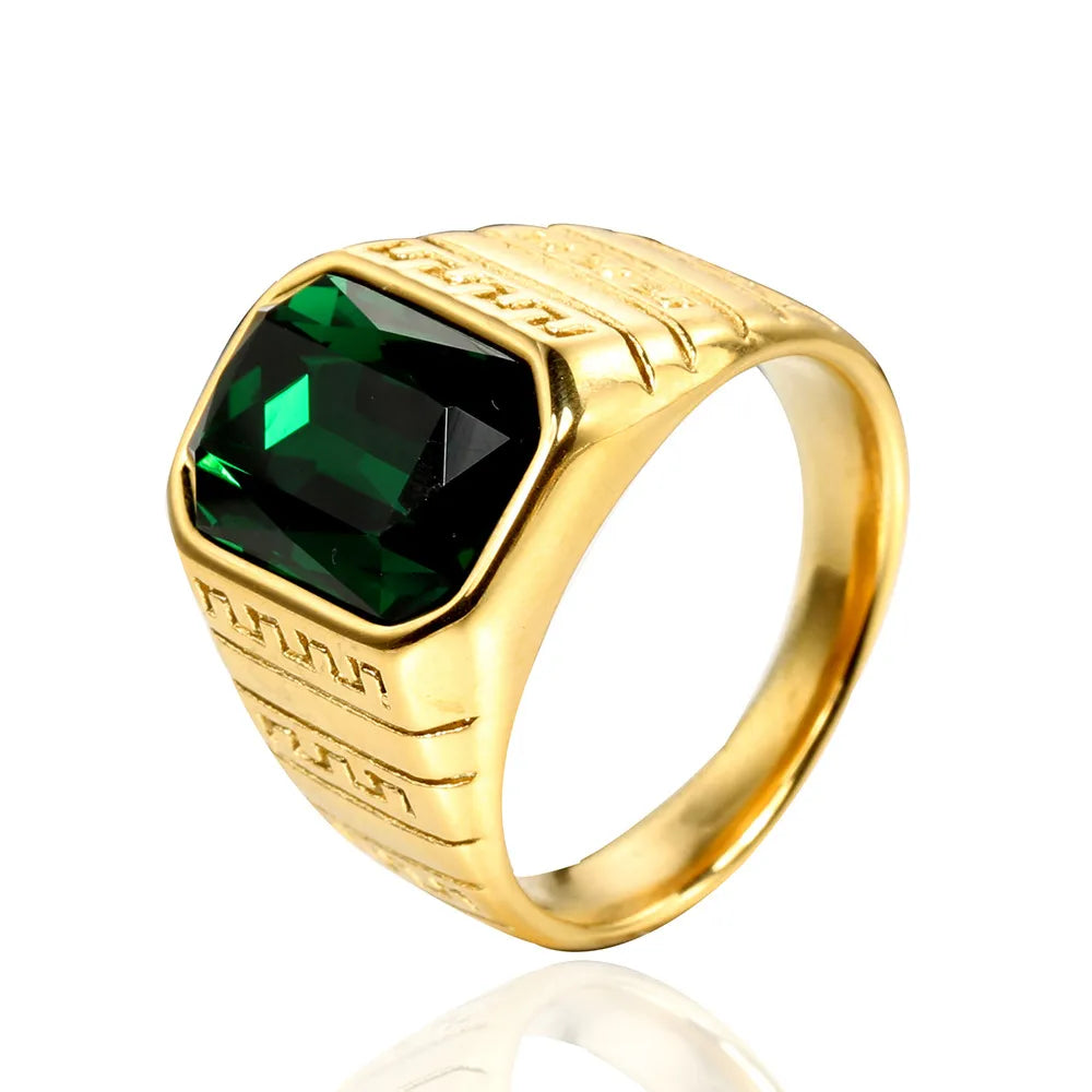 Wholesale Jewelry Shiny Rectangle Stainless Steel Glass Stone 18K Gold Plated Inlay Rings