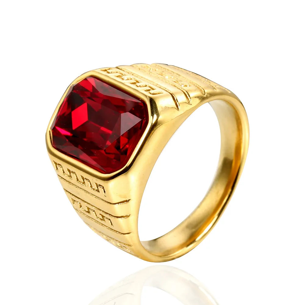 Wholesale Jewelry Shiny Rectangle Stainless Steel Glass Stone 18K Gold Plated Inlay Rings