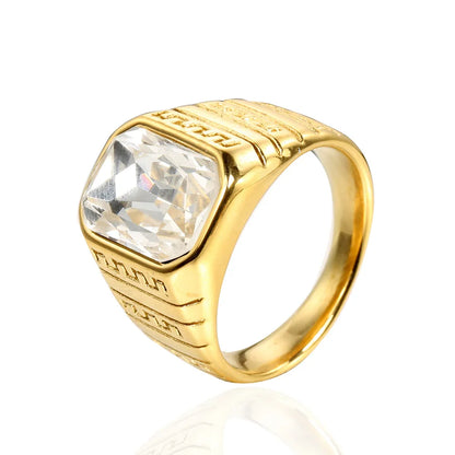 Wholesale Jewelry Shiny Rectangle Stainless Steel Glass Stone 18K Gold Plated Inlay Rings