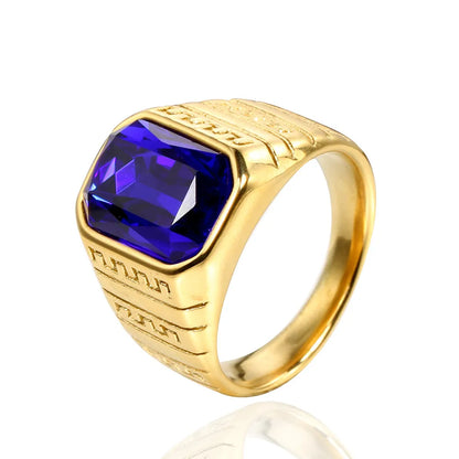 Wholesale Jewelry Shiny Rectangle Stainless Steel Glass Stone 18K Gold Plated Inlay Rings