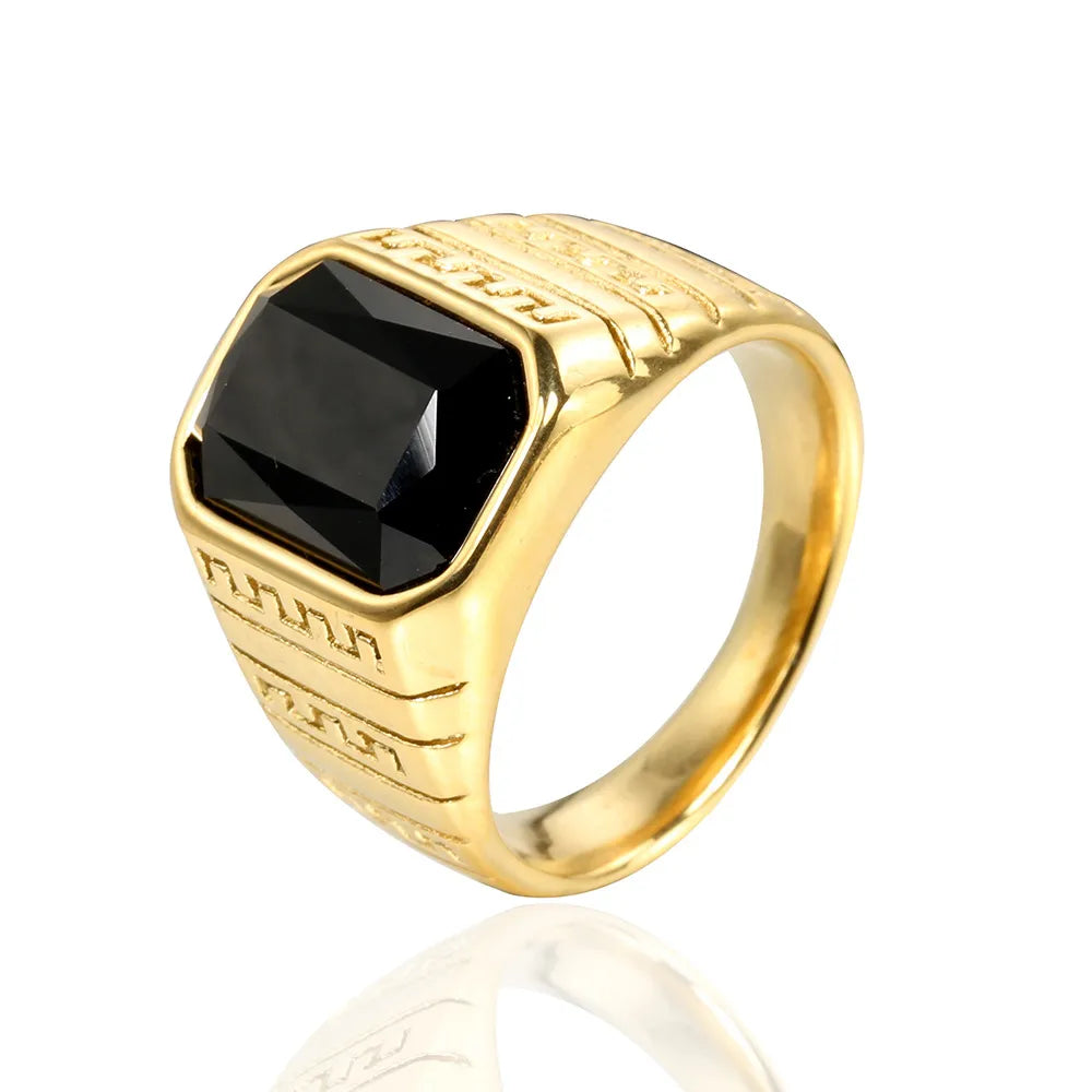 Wholesale Jewelry Shiny Rectangle Stainless Steel Glass Stone 18K Gold Plated Inlay Rings