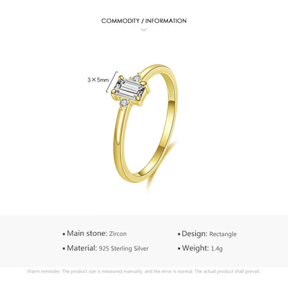 Shiny Rectangle Sterling Silver Plating Inlay Zircon 14k Gold Plated Rhodium Plated Rings