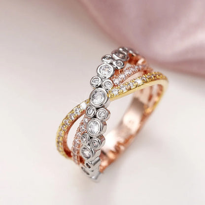 Shiny Round Color Block Copper Inlay Zircon Rings 1 Piece