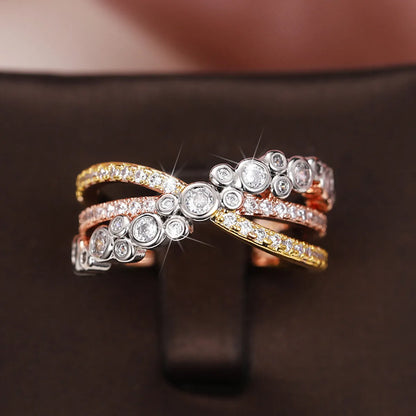 Shiny Round Color Block Copper Inlay Zircon Rings 1 Piece