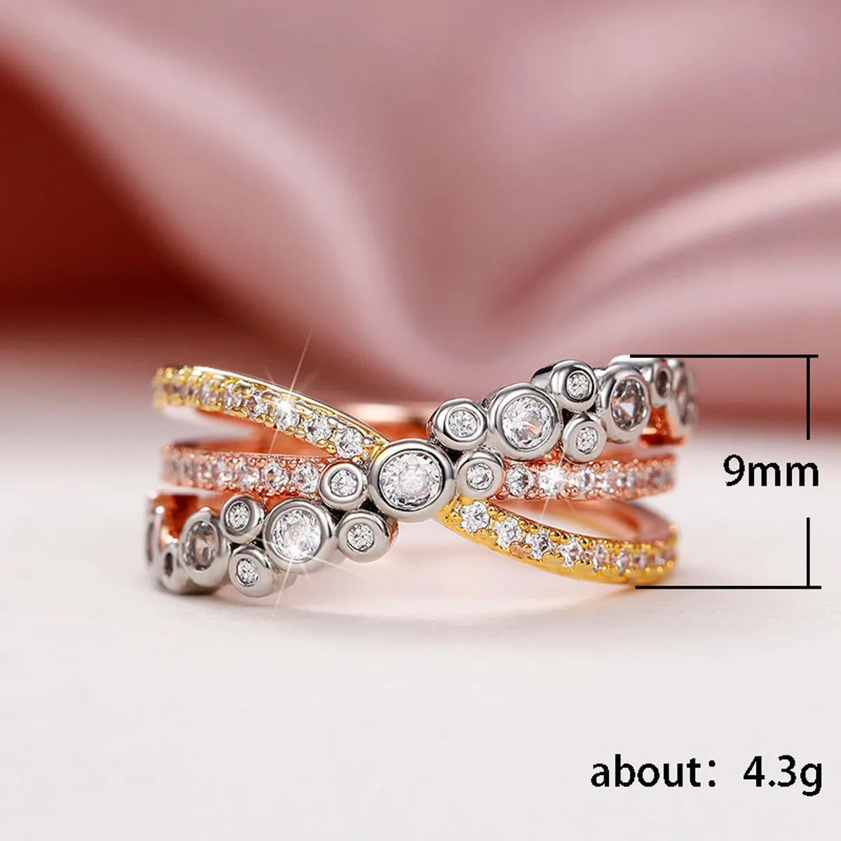 Shiny Round Color Block Copper Inlay Zircon Rings 1 Piece