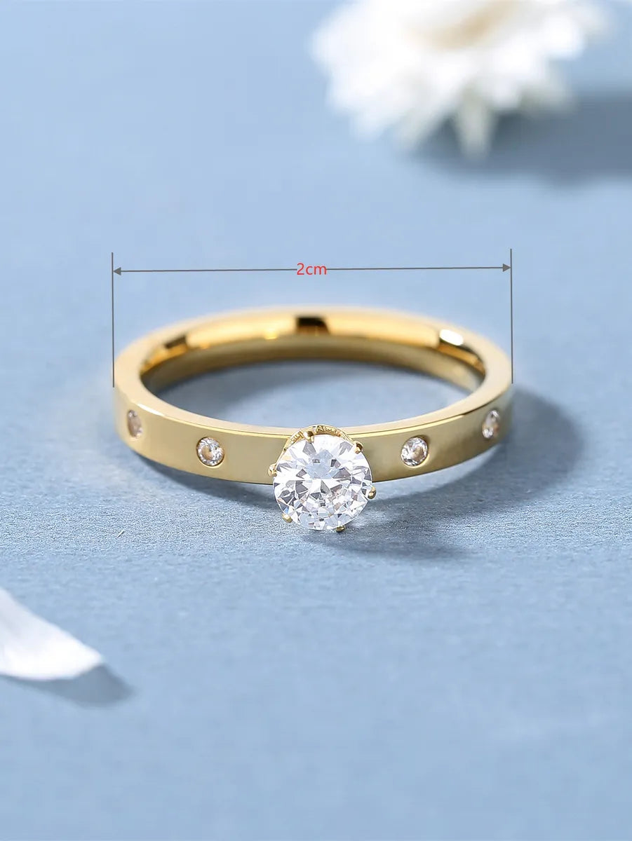 Shiny Round Stainless Steel Polishing Plating Inlay Rhinestones 18k Gold Plated Rings