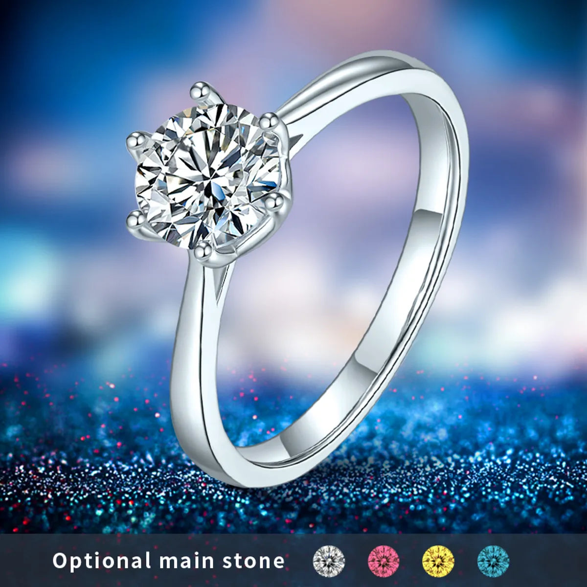 Shiny Round Sterling Silver Gra Plating Inlay Moissanite Rhodium Plated Silver Plated Rings