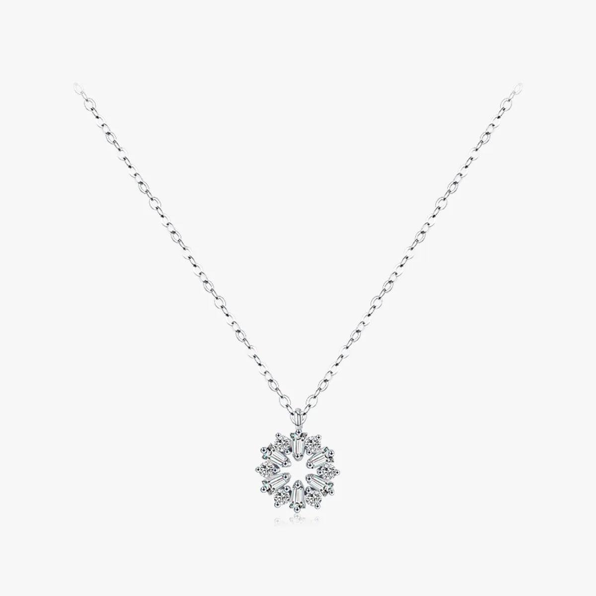 Shiny Snowflake Sterling Silver Plating Inlay Zircon Rhodium Plated Pendant Necklace