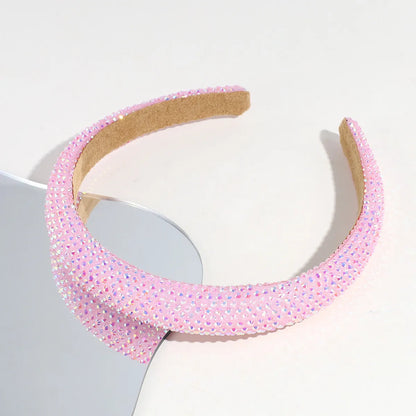 Women'S Shiny Solid Color Plastic Inlay Rhinestones Hair Band