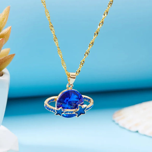 Shiny Star Planet Alloy Plating Inlay Rhinestones Women'S Pendant Necklace