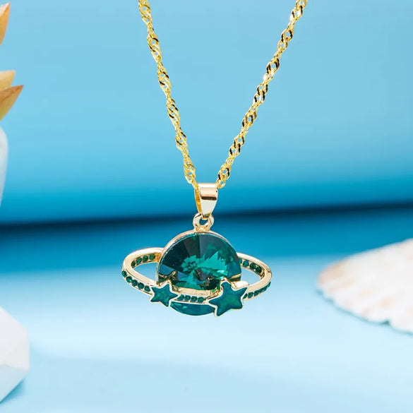 Shiny Star Planet Alloy Plating Inlay Rhinestones Women'S Pendant Necklace