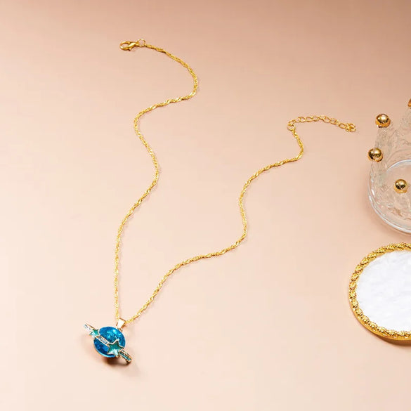Shiny Star Planet Alloy Plating Inlay Rhinestones Women'S Pendant Necklace