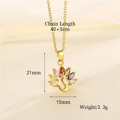 Shiny Tree Water Droplets Flower 201 Stainless Steel Brass Plating Inlay Zircon 18K Gold Plated Women'S Pendant Necklace