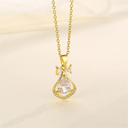 Shiny Tree Water Droplets Flower 201 Stainless Steel Brass Plating Inlay Zircon 18K Gold Plated Women'S Pendant Necklace