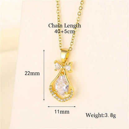 Shiny Tree Water Droplets Flower 201 Stainless Steel Brass Plating Inlay Zircon 18K Gold Plated Women'S Pendant Necklace