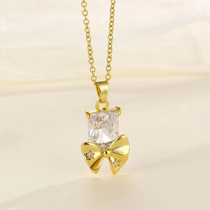 Shiny Tree Water Droplets Flower 201 Stainless Steel Brass Plating Inlay Zircon 18K Gold Plated Women'S Pendant Necklace