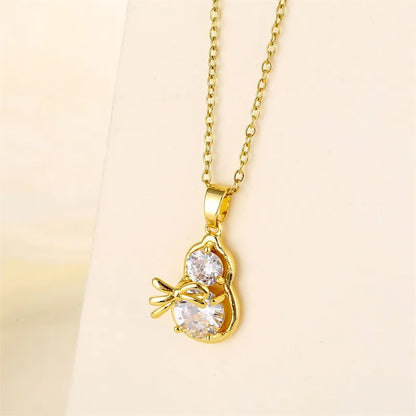 Shiny Tree Water Droplets Flower 201 Stainless Steel Brass Plating Inlay Zircon 18K Gold Plated Women'S Pendant Necklace