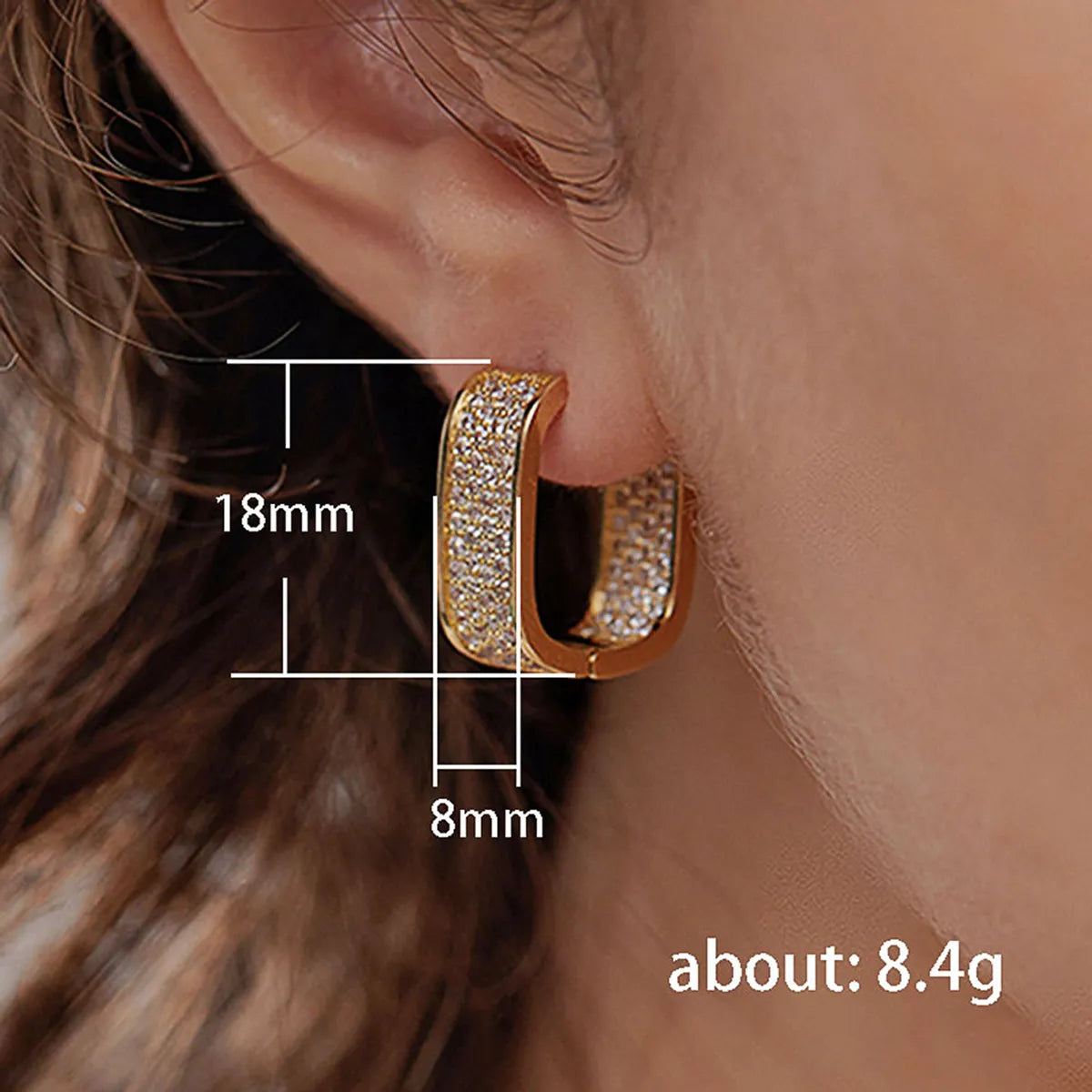 Shiny U Shape Copper Inlay Zircon Earrings 1 Pair