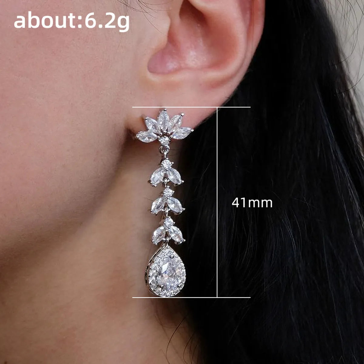 Shiny Water Droplets Copper Inlay Zircon Drop Earrings 1 Pair