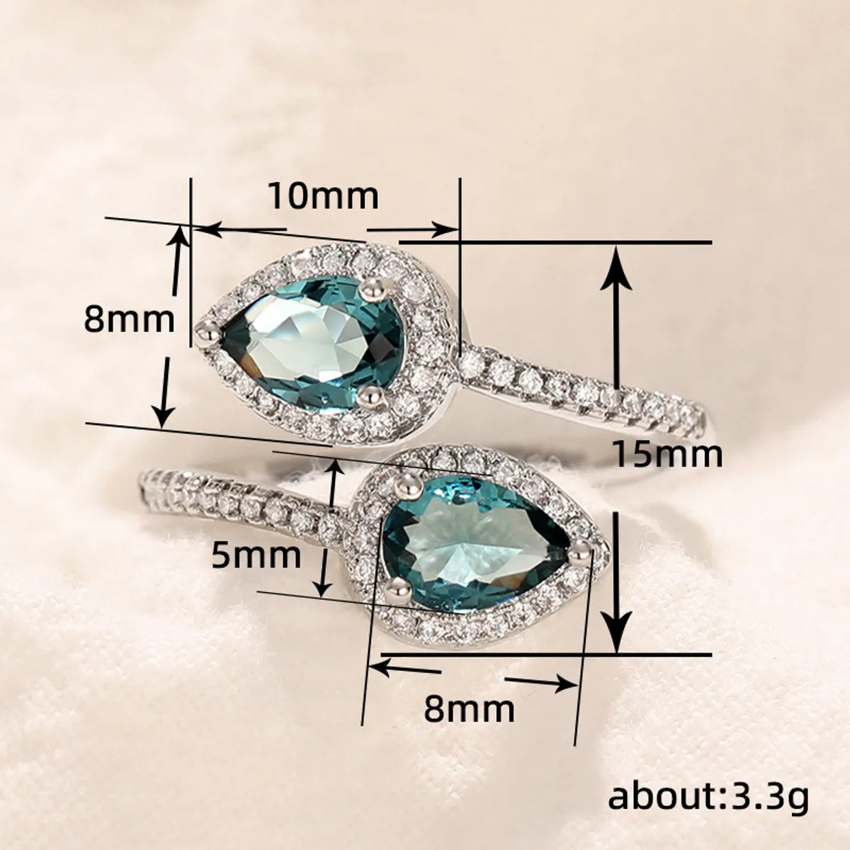 Shiny Water Droplets Copper Inlay Zircon Open Rings