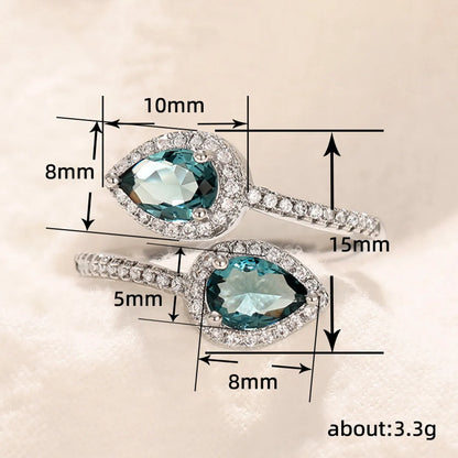 Shiny Water Droplets Copper Inlay Zircon Open Rings