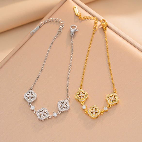 Shiny Women's Star Pattern Titanium Steel Chain Bracelet With 18K Real Gold Plated Copper Accents