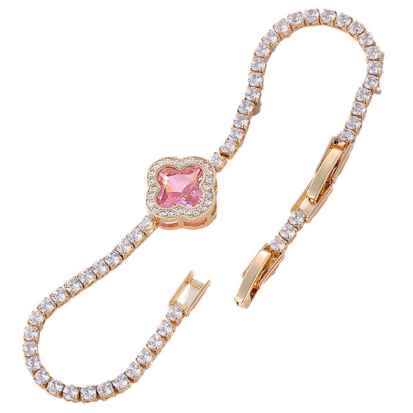 Shiny Women's Zircon Bracelet With Various Color Zircons Leaves And Geometric Patterns Sweet Style High End Design Sense Exquisite