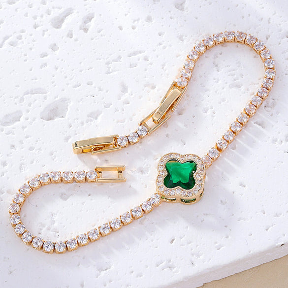 Shiny Women's Zircon Bracelet With Various Color Zircons Leaves And Geometric Patterns Sweet Style High End Design Sense Exquisite