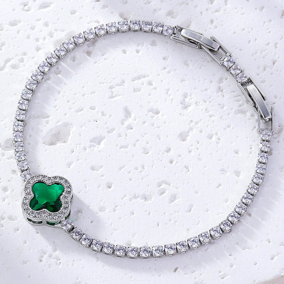 Shiny Women's Zircon Bracelet With Various Color Zircons Leaves And Geometric Patterns Sweet Style High End Design Sense Exquisite