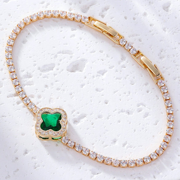 Shiny Women's Zircon Bracelet With Various Color Zircons Leaves And Geometric Patterns Sweet Style High End Design Sense Exquisite
