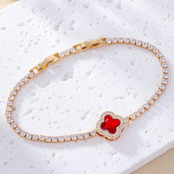 Shiny Women's Zircon Bracelet With Various Color Zircons Leaves And Geometric Patterns Sweet Style High End Design Sense Exquisite
