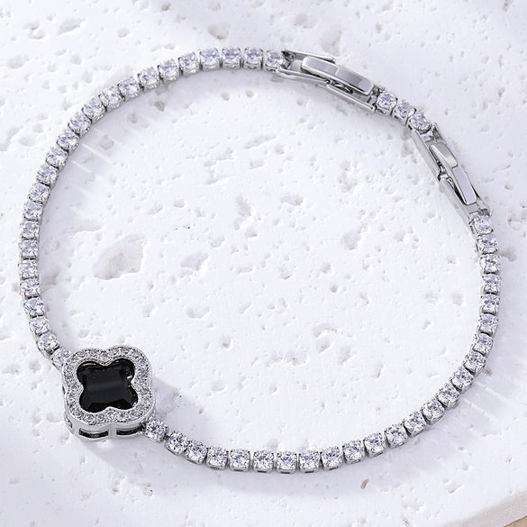 Shiny Women's Zircon Bracelet With Various Color Zircons Leaves And Geometric Patterns Sweet Style High End Design Sense Exquisite