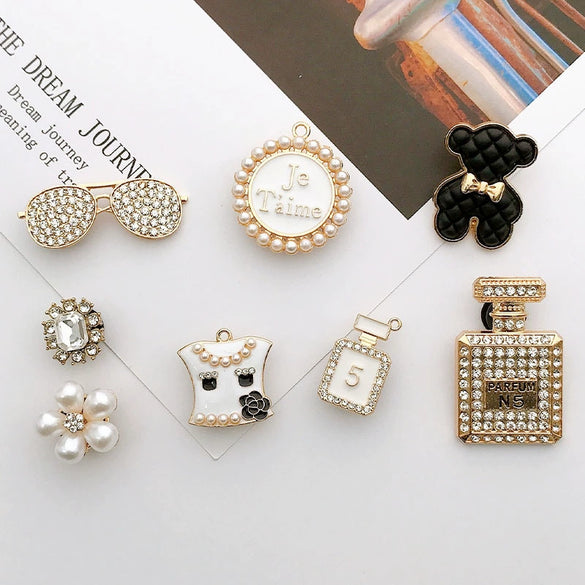 Shoe Accessories Alloy Bear Rhinestone Pearl Hanging Chain With Plants And Flowers Style Electroplating