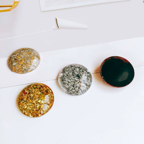 Shoe And Mobile Phone Case Accessories Acrylic Plastic Resin Round Irregular Gold Foil Glitter Dripping Oil Style