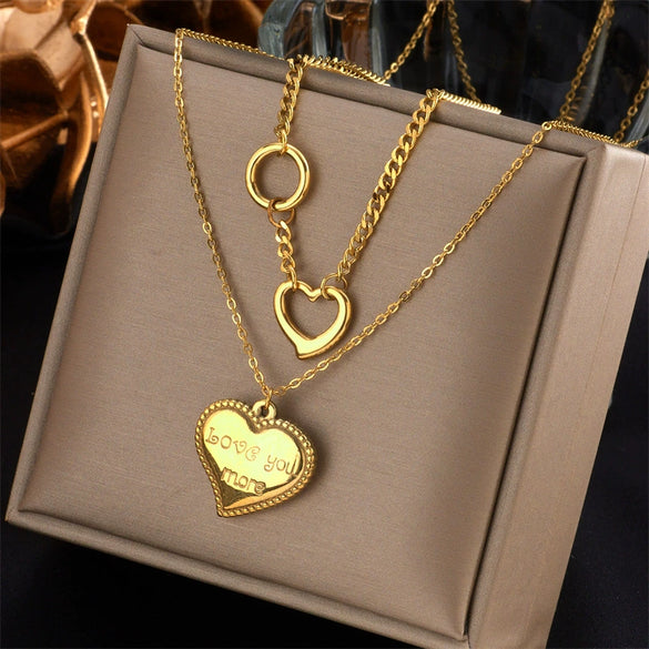 Short Clavicle Chain Multi Layer Necklace With Heart Shaped Titanium Steel Love Pendant In Cold Style