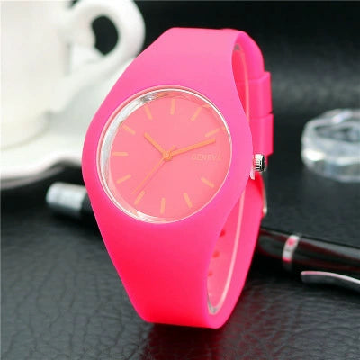 Silicone Alloy Ordinary Glass Mirror Round Dial Quartz Ultrathin Leisure Watch For Men And Women