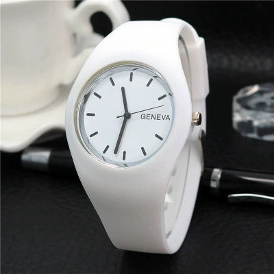 Silicone Alloy Ordinary Glass Mirror Round Dial Quartz Ultrathin Leisure Watch For Men And Women