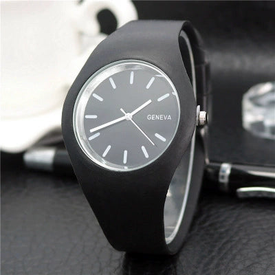 Silicone Alloy Ordinary Glass Mirror Round Dial Quartz Ultrathin Leisure Watch For Men And Women