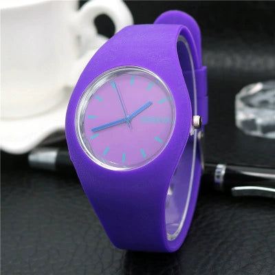 Silicone Alloy Ordinary Glass Mirror Round Dial Quartz Ultrathin Leisure Watch For Men And Women