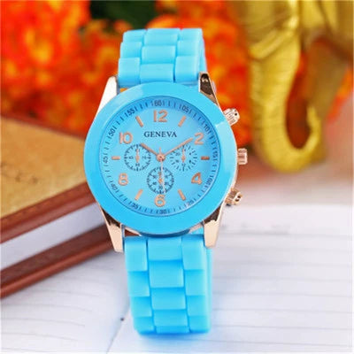 Silicone Alloy Ordinary Glass Mirror Stainless Steel Watch Round Dial Leisure Style