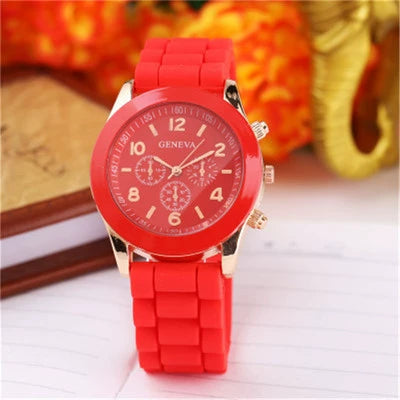 Silicone Alloy Ordinary Glass Mirror Stainless Steel Watch Round Dial Leisure Style