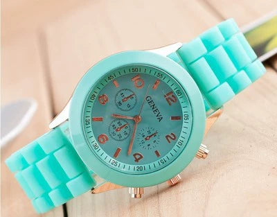 Silicone Alloy Ordinary Glass Mirror Stainless Steel Watch Round Dial Leisure Style
