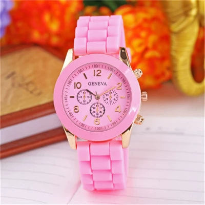 Silicone Alloy Ordinary Glass Mirror Stainless Steel Watch Round Dial Leisure Style