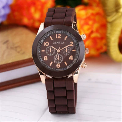 Silicone Alloy Ordinary Glass Mirror Stainless Steel Watch Round Dial Leisure Style